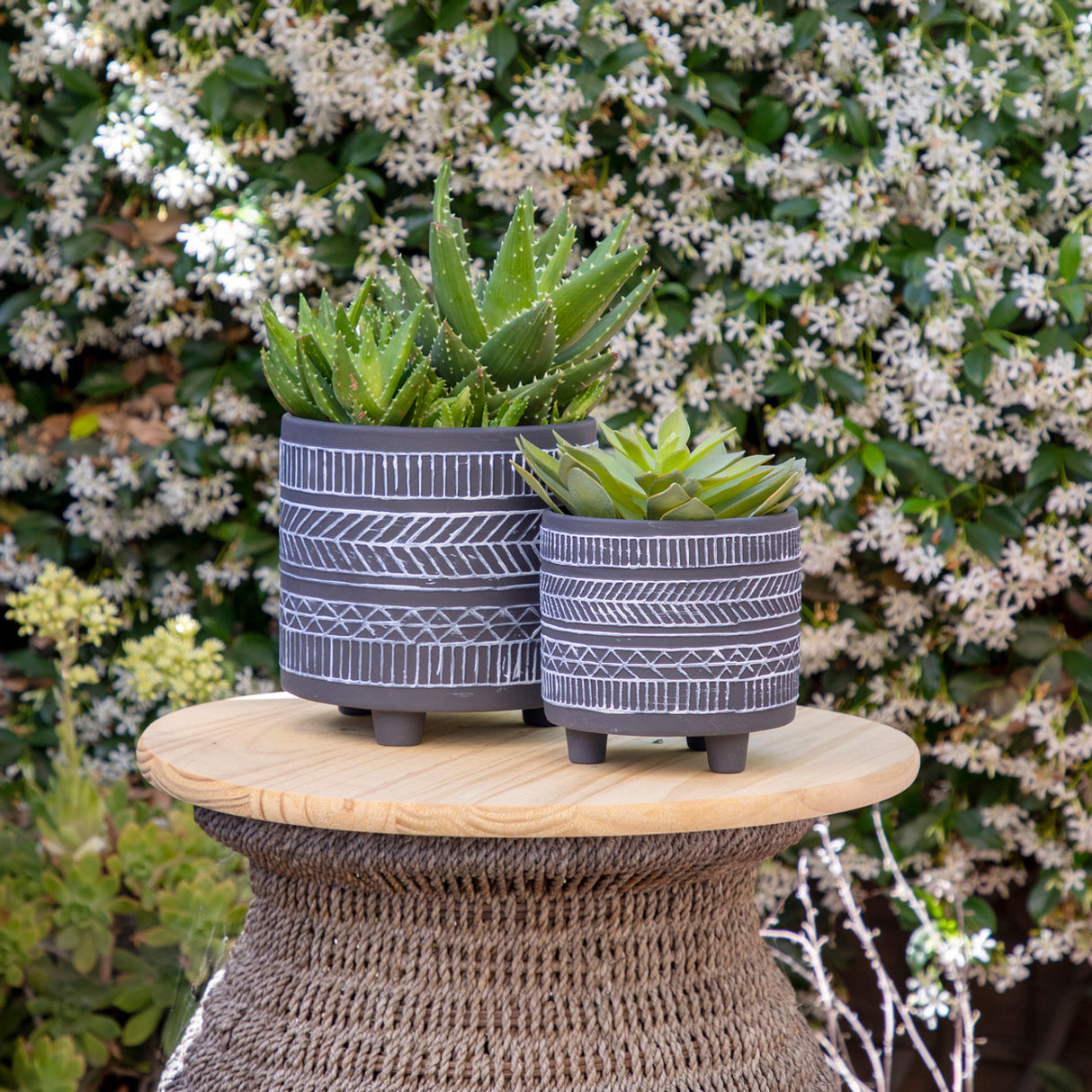 S/2 Tribal Look Footed Planter 6/8", Black from Sagebrook Home - Luna Furniture