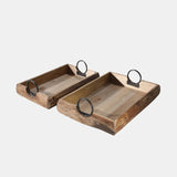 S/2 Wood Trays 19x13x5", Brown - 14041-01