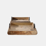 S/2 Wood Trays 19x13x5", Brown - 14041-01