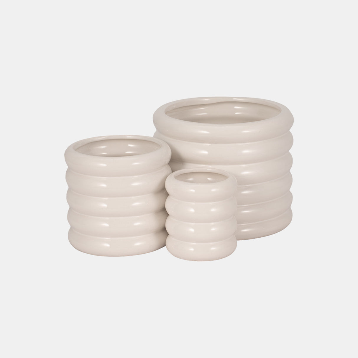 S/3 4/6/7" Stacked Rings Planters, White from Sagebrook Home - Luna Furniture