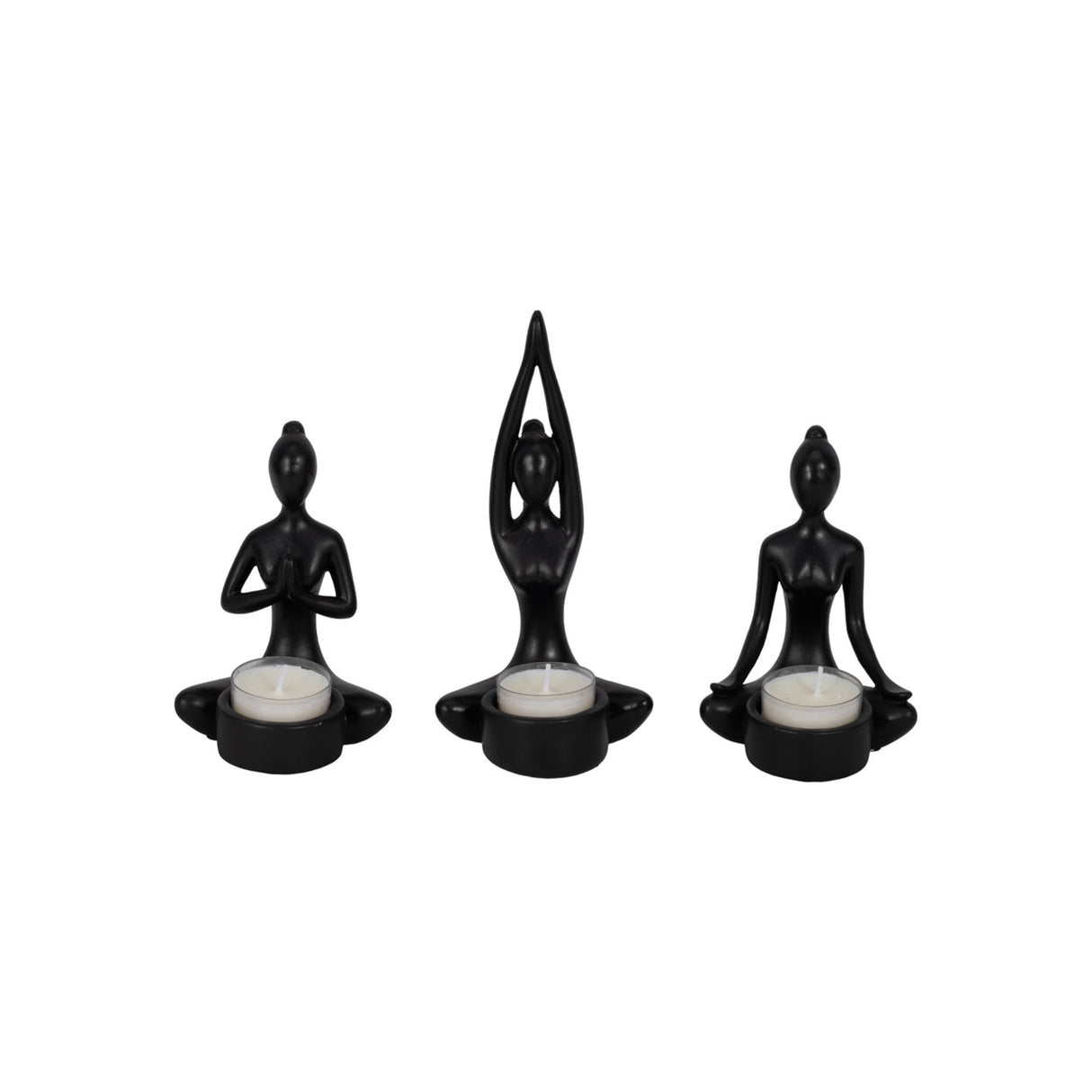 S/3, 7"h Resin Yoga Women Tealight Holder, Bk from Sagebrook Home - Luna Furniture