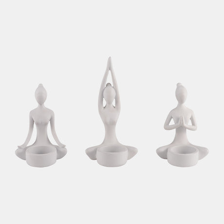 S/3, 7"h Resin Yoga Women Tealight Holder, Wt from Sagebrook Home - Luna Furniture