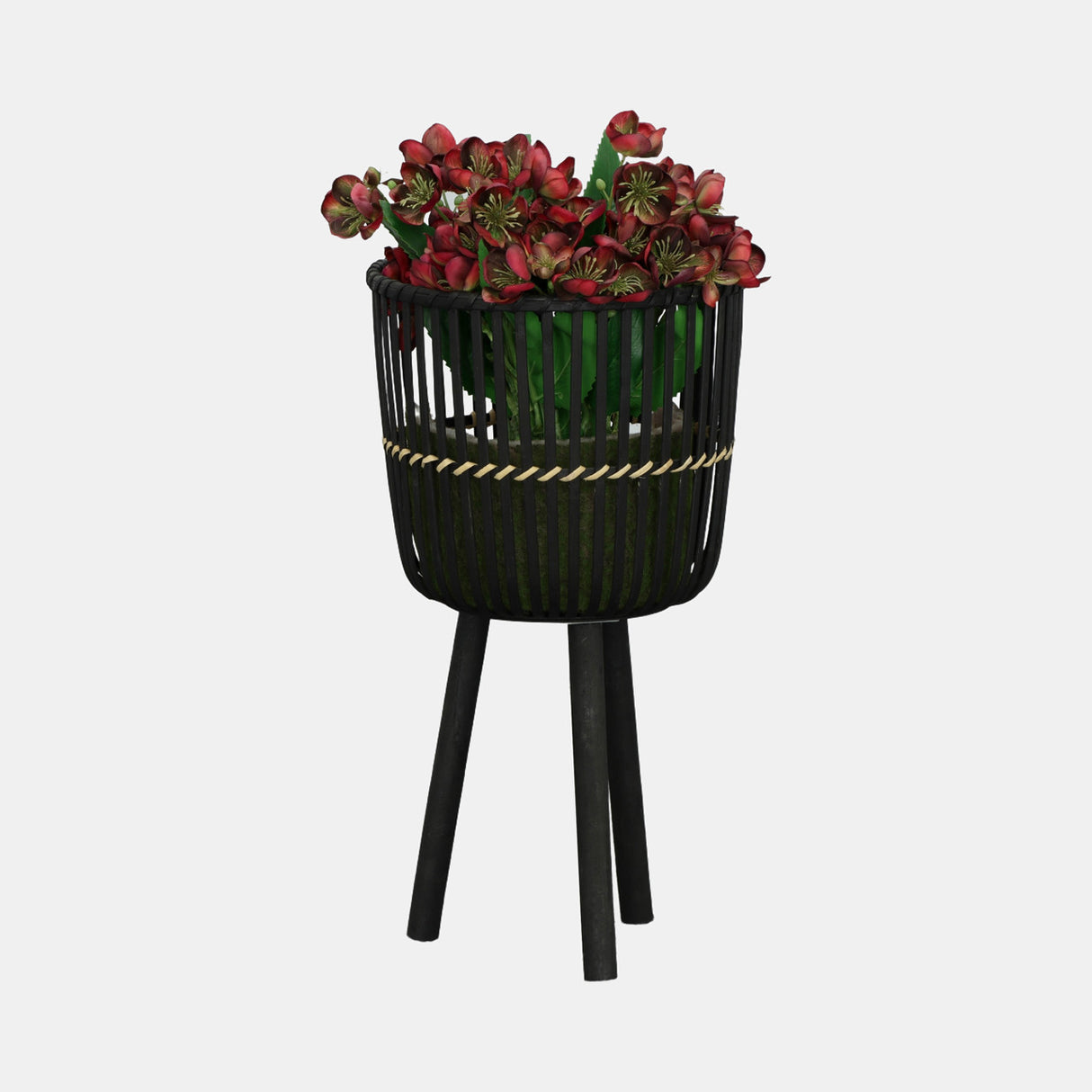 S/3 Bamboo Footed Planters 11/13/15", Black from Sagebrook Home - Luna Furniture