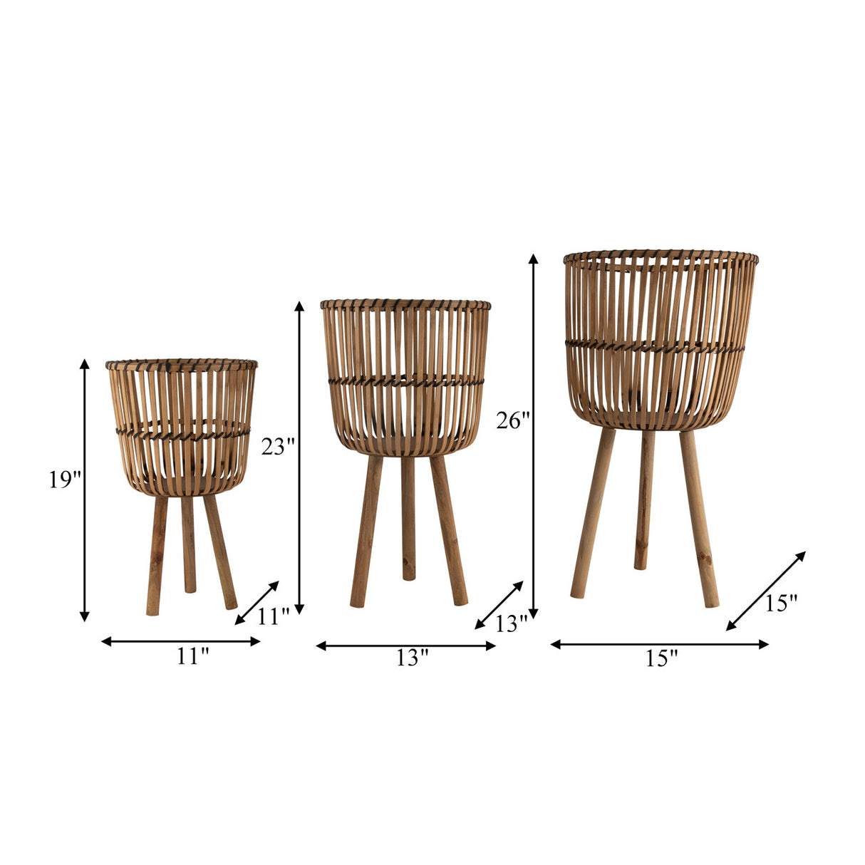 S/3 Bamboo Footed Planters 11/13/15", Natural from Sagebrook Home - Luna Furniture