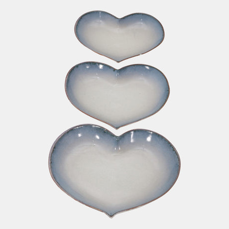 S/3 Ceramic 15 / 13 /12" Heartplates, Blue Fade - 14355