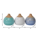 S/3 Glazed Bud Vases, Blue/turq/white from Sagebrook Home - Luna Furniture