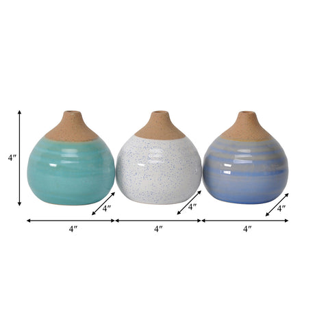 S/3 Glazed Bud Vases, Blue/turq/white from Sagebrook Home - Luna Furniture