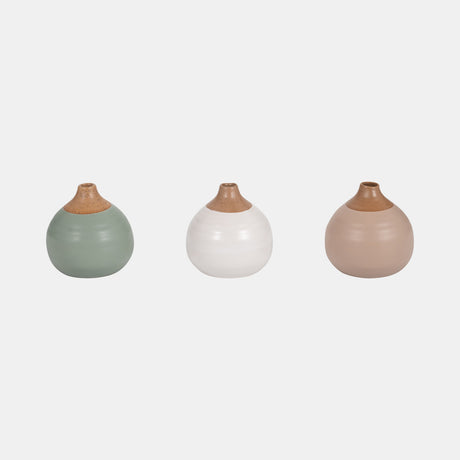 S/3 Matte Bud Vases, Creme/drk Sage/cotton White from Sagebrook Home - Luna Furniture