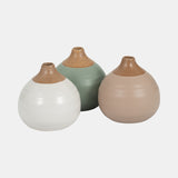 S/3 Matte Bud Vases, Creme/drk Sage/cotton White from Sagebrook Home - Luna Furniture