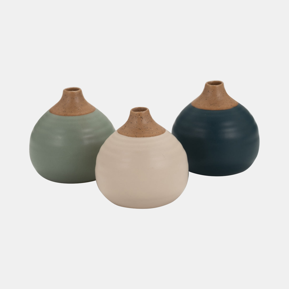 S/3 Matte Bud Vases, Deep Teal/drk Sage/cream from Sagebrook Home - Luna Furniture