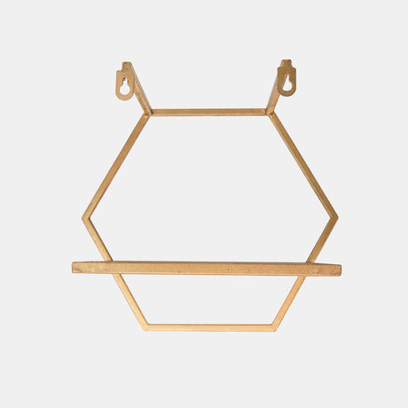 S/3 Metal/wood Hexagon Wall Shelves, Gold from Sagebrook Home - Luna Furniture