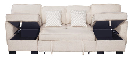 Sahara Beige Double Storage Chaise Sectional with Drop Down Cupholders from Happy Homes - Luna Furniture