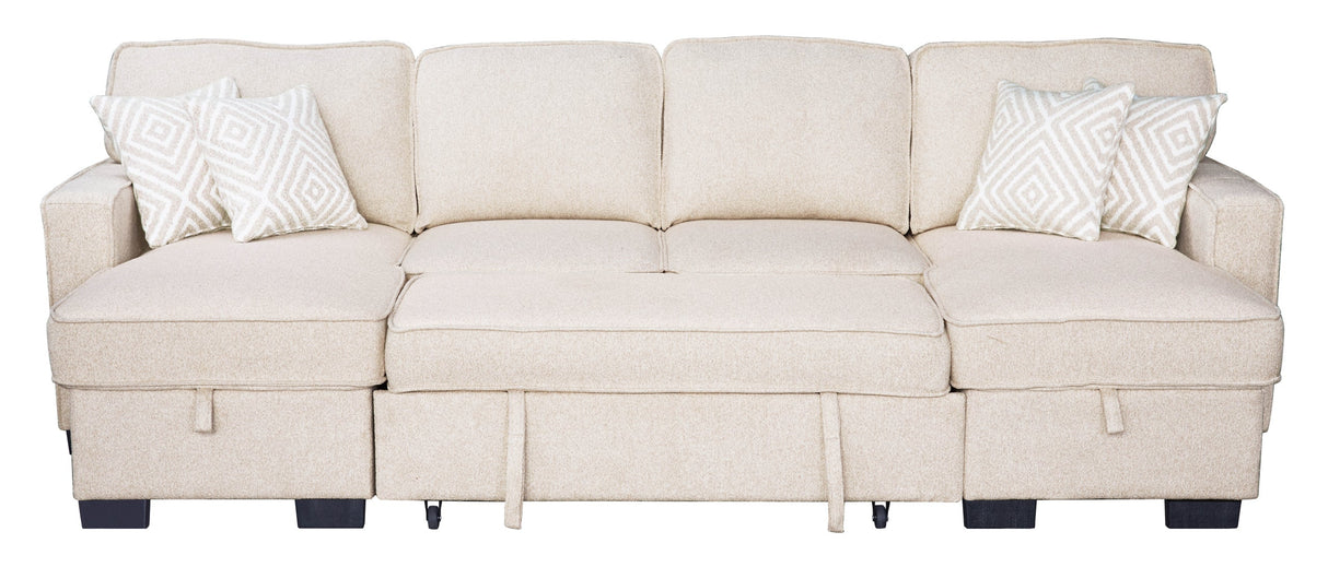 Sahara Beige Double Storage Chaise Sectional with Drop Down Cupholders from Happy Homes - Luna Furniture