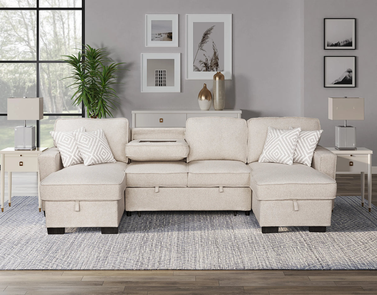 Sahara Beige Double Storage Chaise Sectional with Drop Down Cupholders from Happy Homes - Luna Furniture