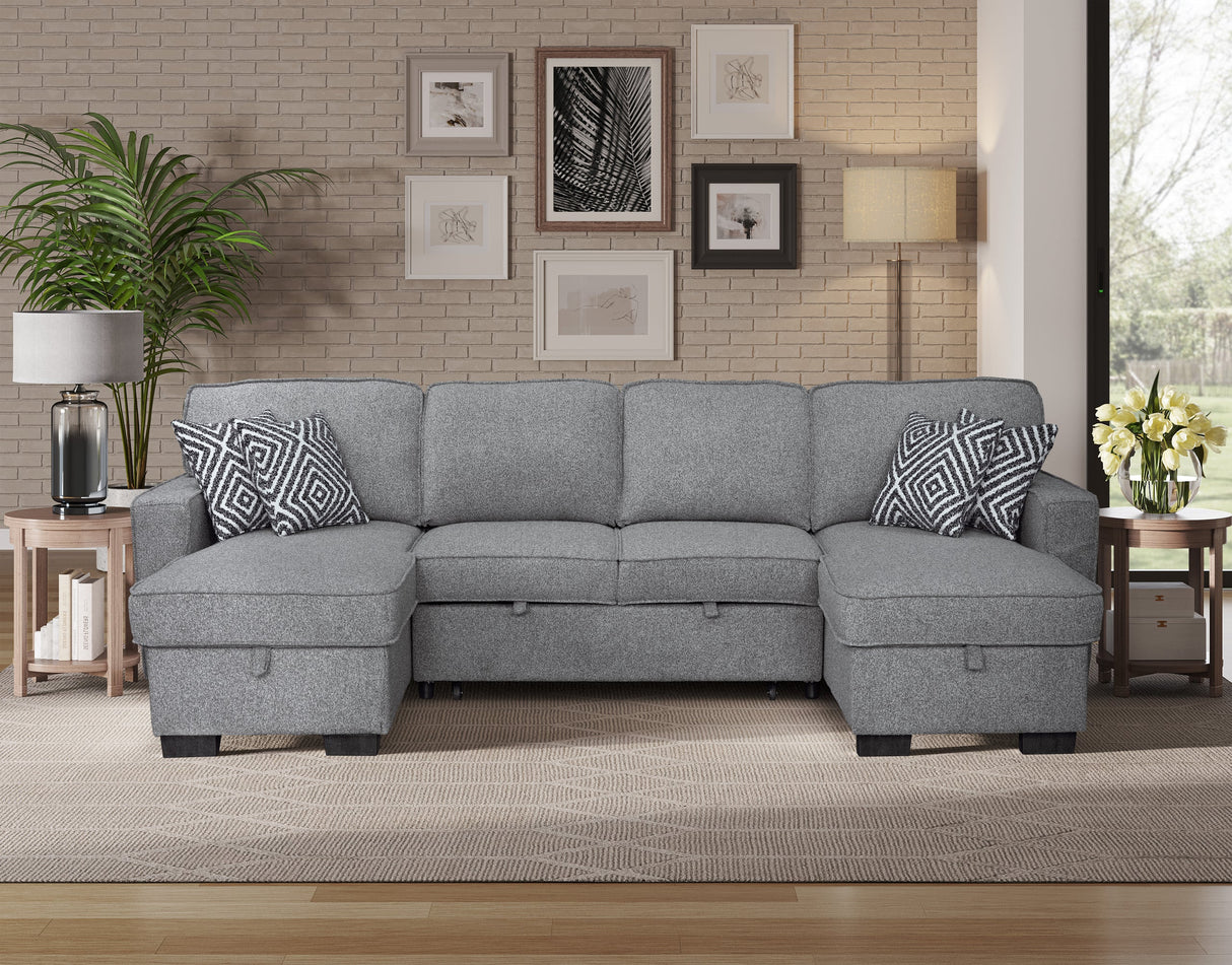 Sahara Gray Double Storage Chaise Sectional with Drop Down Cupholders from Happy Homes - Luna Furniture