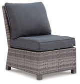 Salem Beach 3-Piece Outdoor Sectional with Chair, Coffee Table and End Table in Gray from Ashley - Luna Furniture