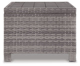 Salem Beach 3-Piece Outdoor Sectional with Chair, Coffee Table and End Table in Gray from Ashley - Luna Furniture