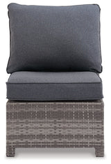 Salem Beach 3-Piece Outdoor Sectional with Chair, Coffee Table and End Table in Gray from Ashley - Luna Furniture