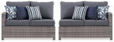 Salem Beach 3-Piece Outdoor Sectional with Chair, Coffee Table and End Table in Gray from Ashley - Luna Furniture