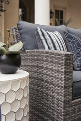 Salem Beach 3-Piece Outdoor Sectional with Chair, Coffee Table and End Table in Gray from Ashley - Luna Furniture