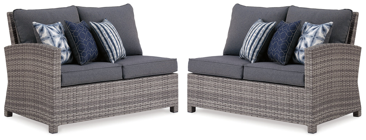 Salem Beach 3-Piece Outdoor Sectional with Chair, Coffee Table and End Table in Gray from Ashley - Luna Furniture