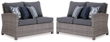 Salem Beach 3-Piece Outdoor Sectional with Chair, Coffee Table and End Table in Gray from Ashley - Luna Furniture