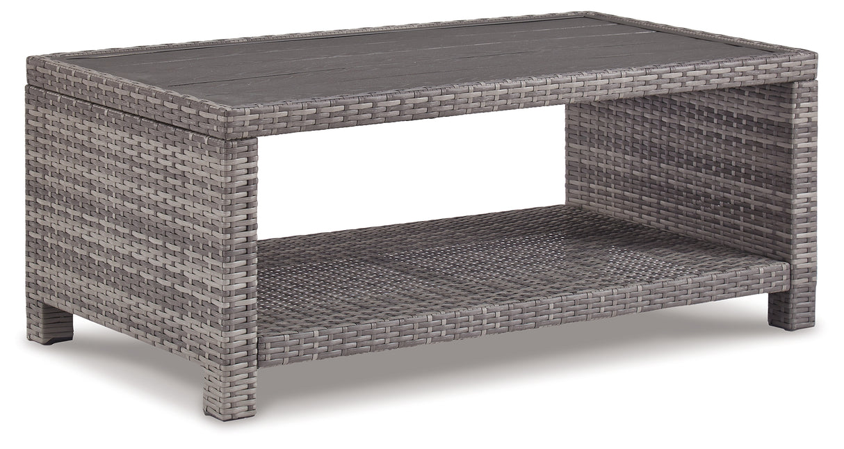 Salem Beach 3-Piece Outdoor Sectional with Chair, Coffee Table and End Table in Gray from Ashley - Luna Furniture