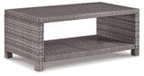 Salem Beach 3-Piece Outdoor Sectional with Chair, Coffee Table and End Table in Gray from Ashley - Luna Furniture