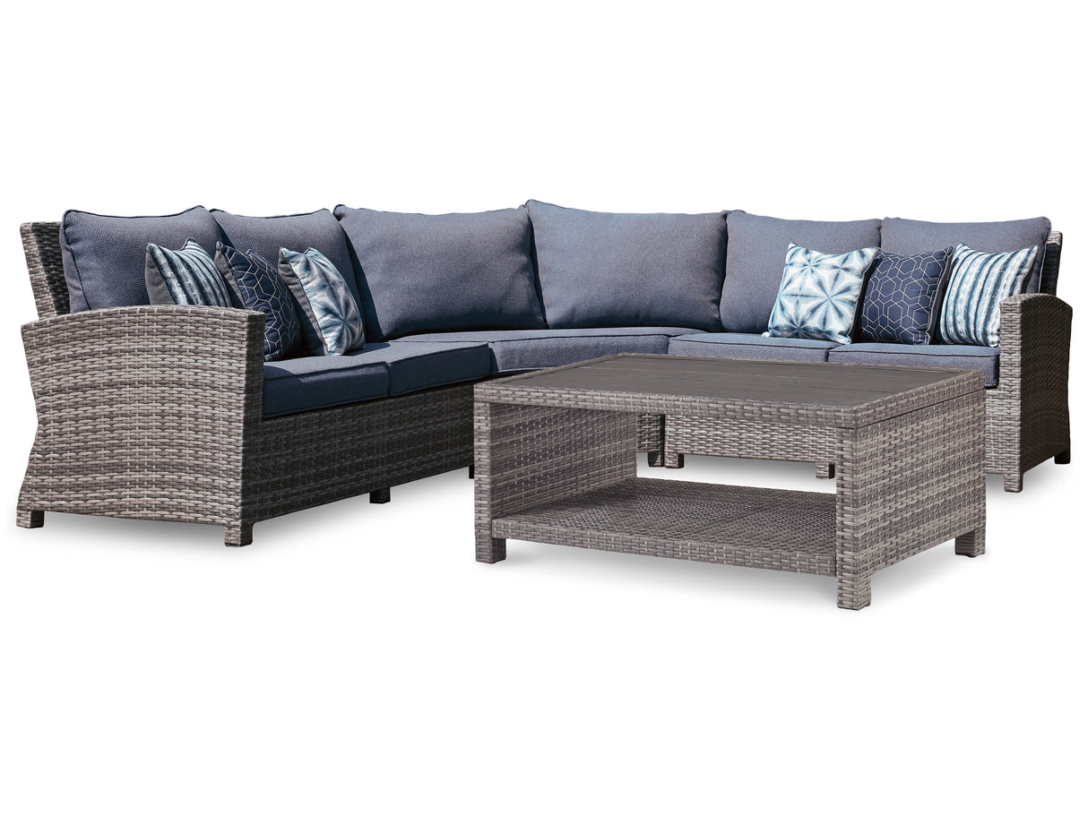 Salem Beach 3-Piece Outdoor Sectional with Coffee Table in Gray from Ashley - Luna Furniture