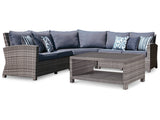 Salem Beach 3-Piece Outdoor Sectional with Coffee Table in Gray from Ashley - Luna Furniture