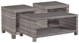 Salem Beach Outdoor Coffee Table with 2 End Tables in Gray from Ashley - Luna Furniture