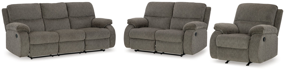 Scranto Sofa, Loveseat and Recliner in Brindle - PKG015498