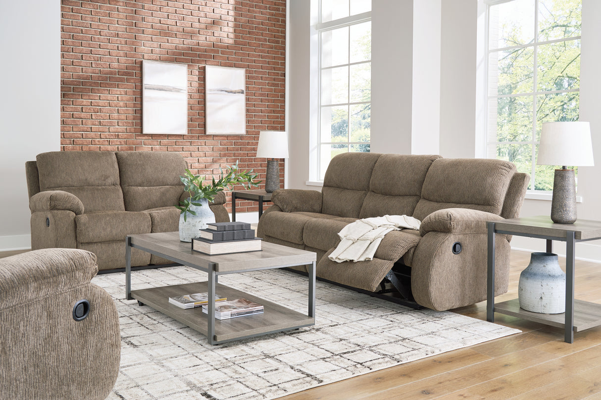 Scranto Sofa, Loveseat and Recliner in Oak - PKG015500