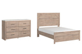 Senniberg Full Panel Bed with Dresser in Light Brown/White - PKG009394