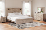 Senniberg King Panel Bed with Mirrored Dresser and 2 Nightstands in Light Brown/White - PKG019156