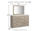 Senniberg King Panel Bed with Mirrored Dresser and Nightstand in Light Brown/White - PKG019158