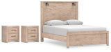 Senniberg Queen Panel Bed with 2 Nightstands in Light Brown/White - PKG019155