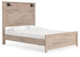 Senniberg Queen Panel Bed with 2 Nightstands in Light Brown/White - PKG019155