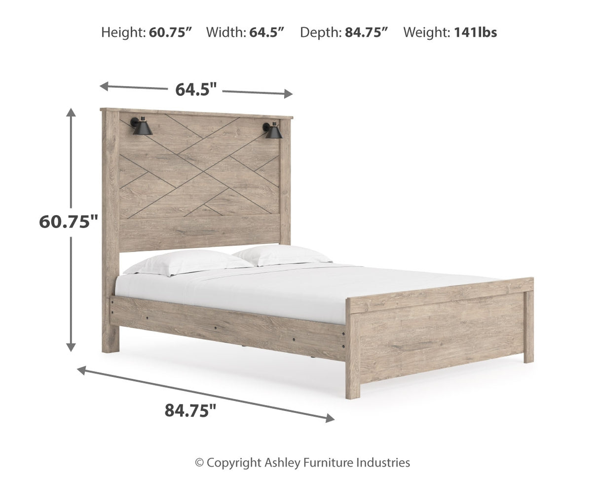 Senniberg Queen Panel Bed with 2 Nightstands in Light Brown/White - PKG019155