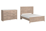 Senniberg Queen Panel Bed with Dresser in Light Brown/White - PKG009382