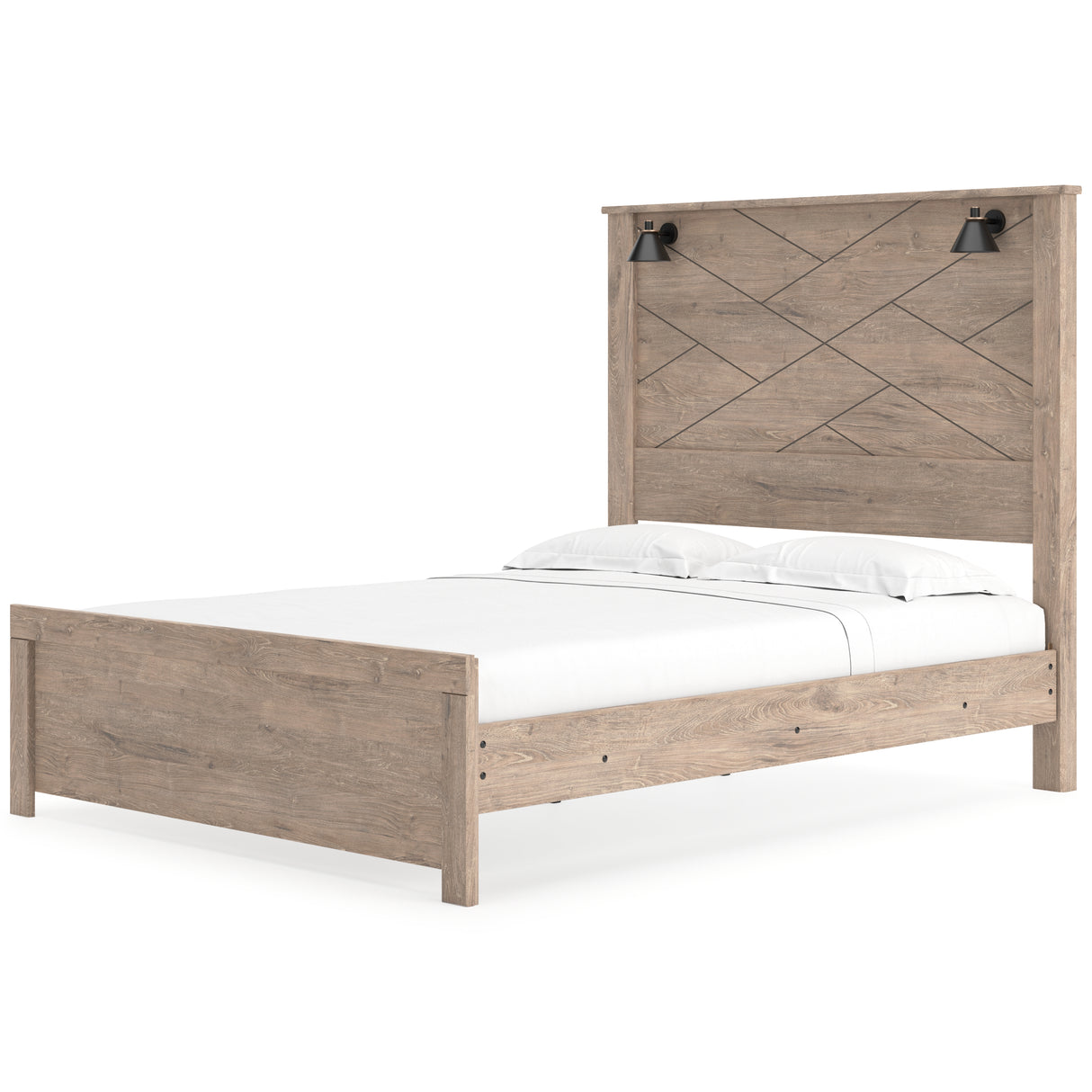 Senniberg Queen Panel Bed with Dresser in Light Brown/White - PKG019153