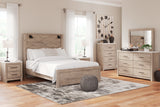 Senniberg Queen Panel Bed with Mirrored Dresser and Chest in Light Brown/White - PKG019151