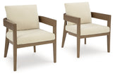 Serene Bay Dark Brown/White Outdoor Dining Arm Chair with Cushion - P671-601A