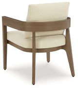 Serene Bay Dark Brown/White Outdoor Dining Arm Chair with Cushion - P671-601A