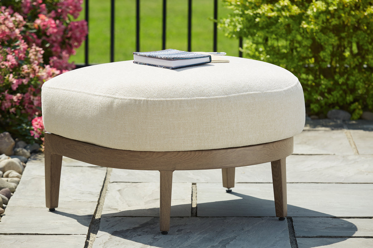 Serene Bay Dark Brown/White Outdoor Ottoman with Cushion - P671-814