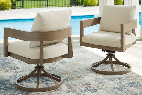 Serene Bay Dark Brown/White Outdoor Swivel Dining Chair with Cushion - P671-602A