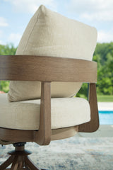 Serene Bay Dark Brown/White Outdoor Swivel Dining Chair with Cushion - P671-602A