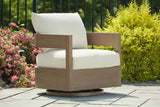 Serene Bay Dark Brown/White Outdoor Swivel Glider Chair with Cushion - P671-821