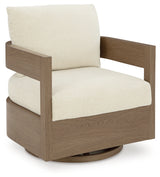 Serene Bay Dark Brown/White Outdoor Swivel Glider Chair with Cushion - P671-821