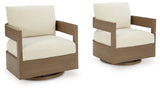 Serene Bay Dark Brown/White Outdoor Swivel Glider Chair with Cushion - P671-821